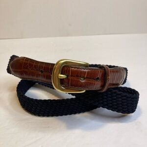 Brighton Mens Croco Tab Taper Elastic Cord & Leather Belt 40 Navy Blue 33514